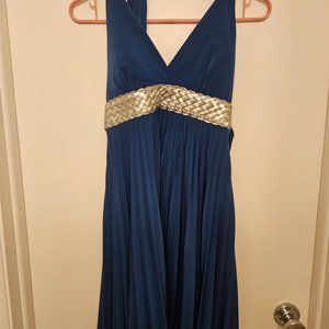 Blue pleated dress with silver band - medium